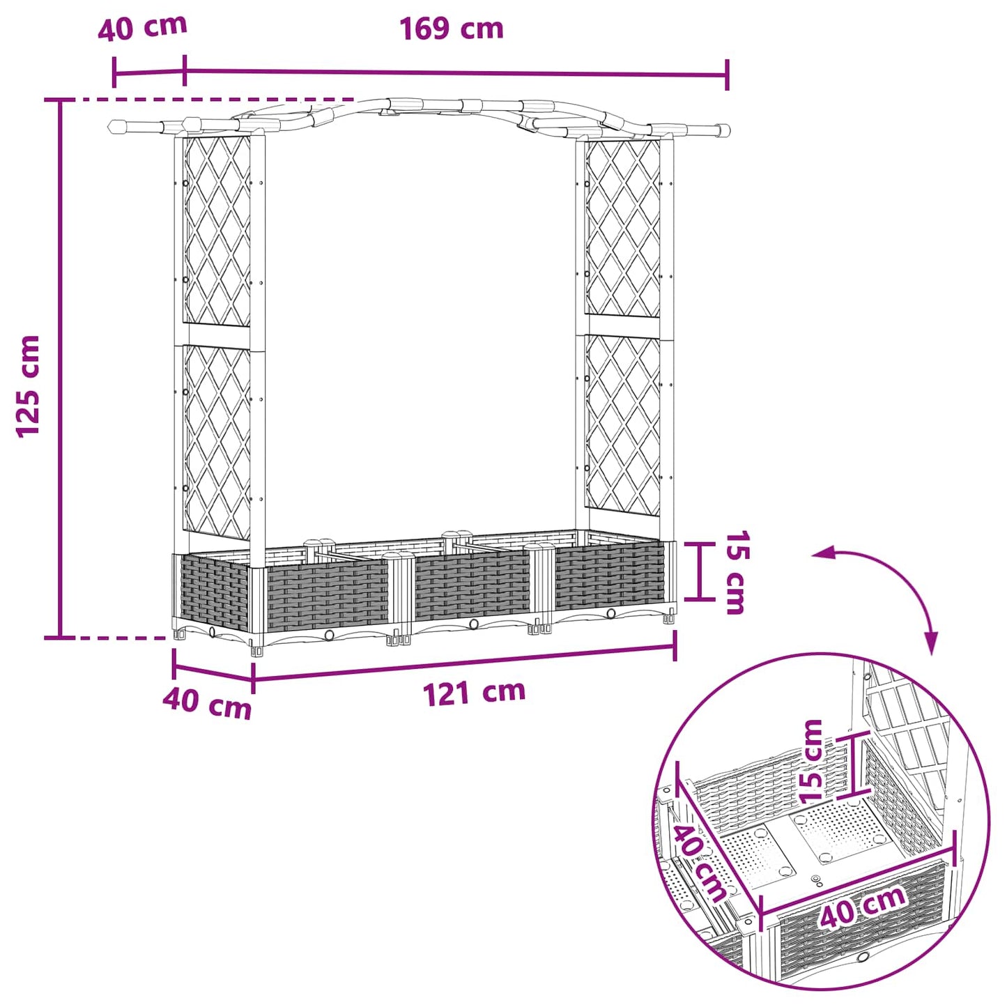 Letto Rialzato con Griglia e Tetto Grigio 169 x 40 x 125 cm PP | homemem39
