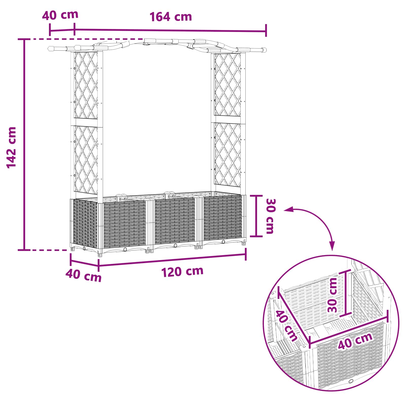 Letto Rialzato con Griglia e Tetto Grigio 164 x 40 x 142 cm PP | homemem39