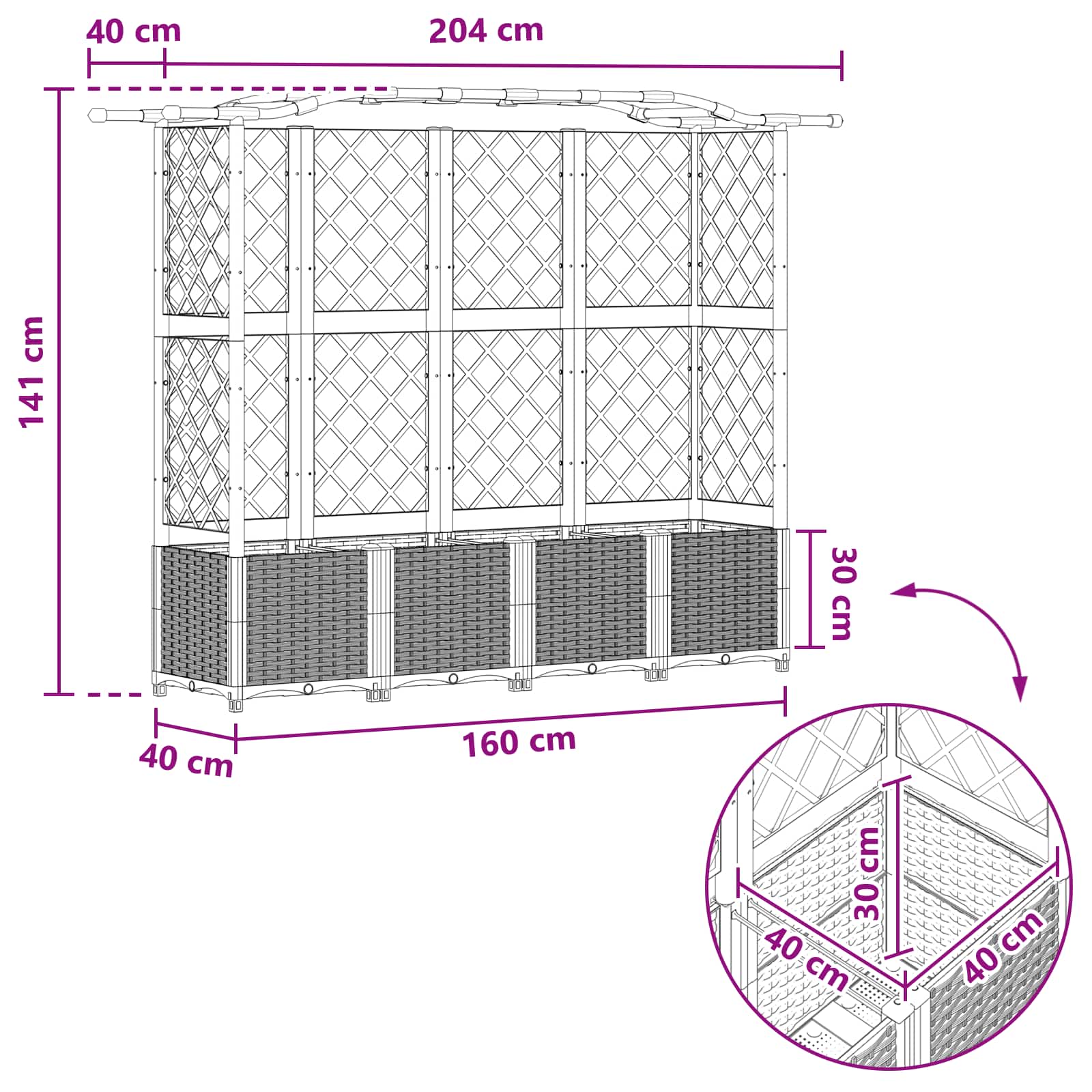 Letto Rialzato con Griglia e Tetto Grigio 204 x 40 x 141 cm PP | homemem39