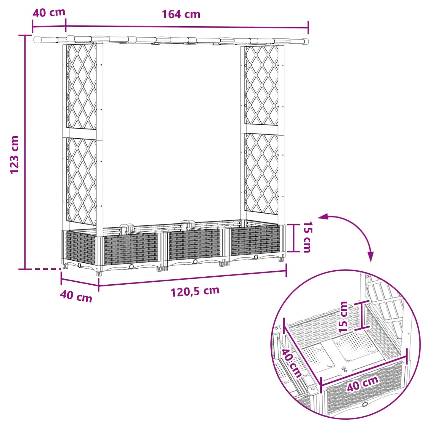 Letto Rialzato con Griglia e Tetto Grigio 164 x 40 x 123 cm PP | homemem39