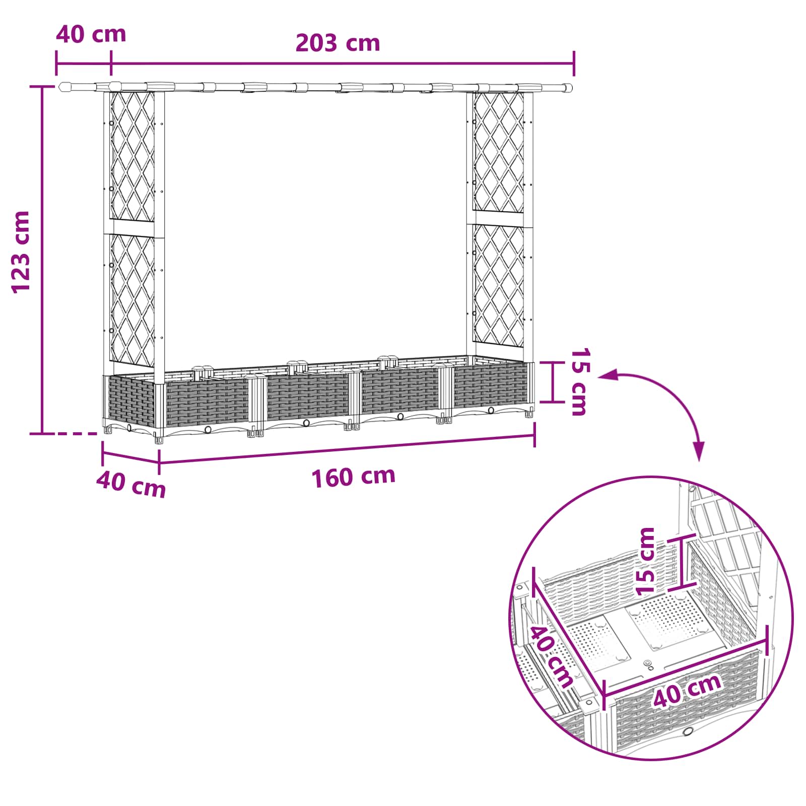 Letto Rialzato con Griglia e Tetto Grigio 203 x 40 x 123 cm PP | homemem39