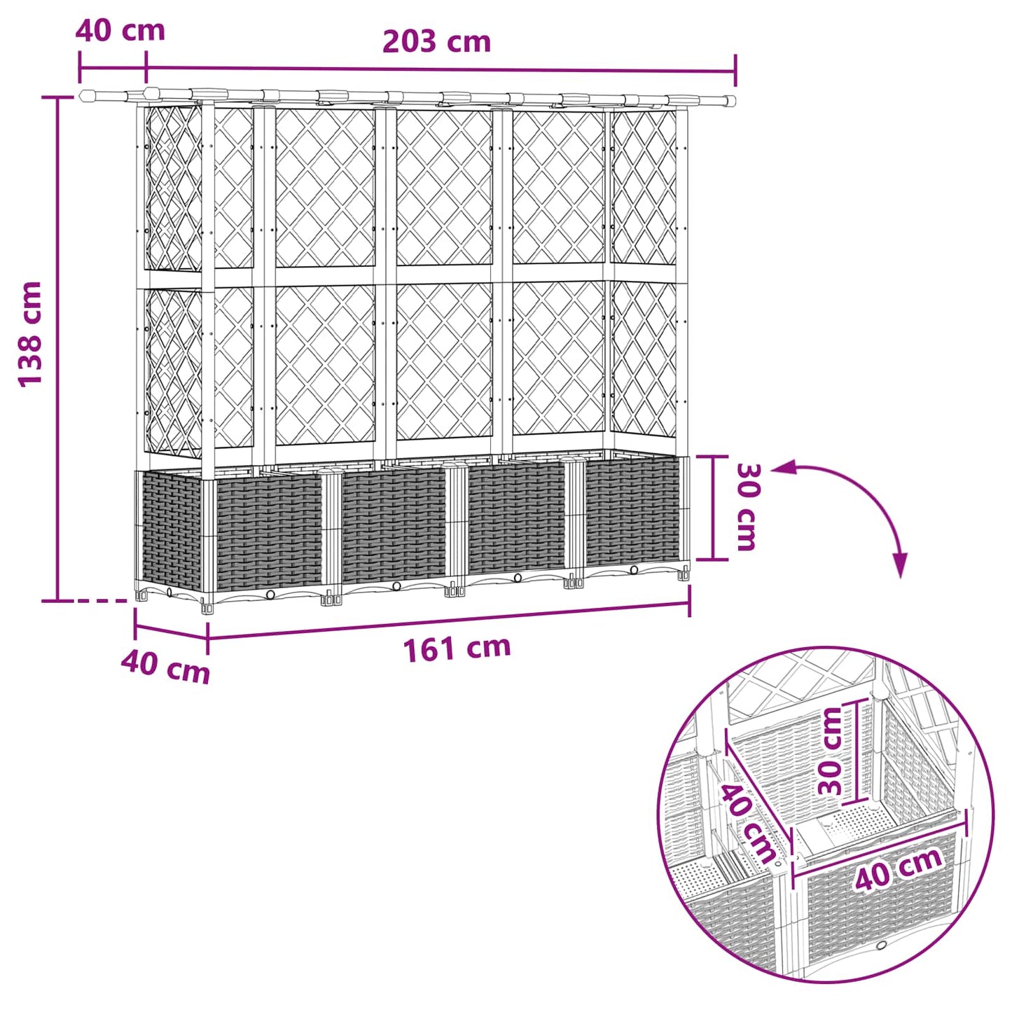 Letto Rialzato con Griglia e Tetto Grigio 203 x 40 x 138 cm PP | homemem39