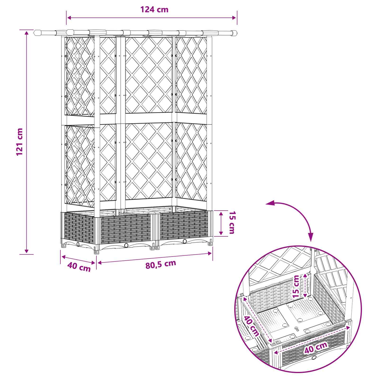 Letto Rialzato con Griglia e Tetto Grigio 124 x 40 x 123 cm PP | homemem39