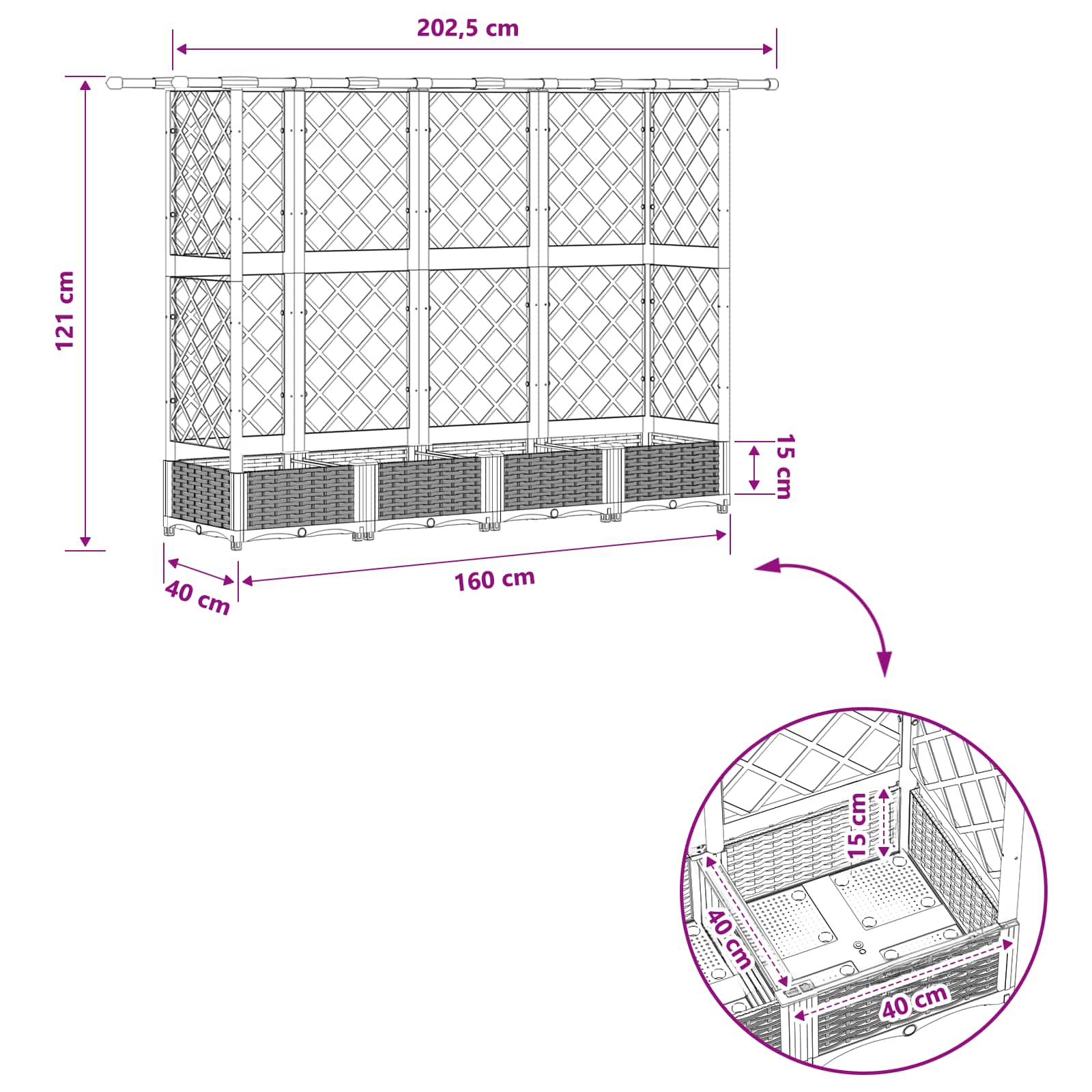 Letto Rialzato con Griglia e Tetto Grigio 202,5 x 40 x 123 cm | homemem39