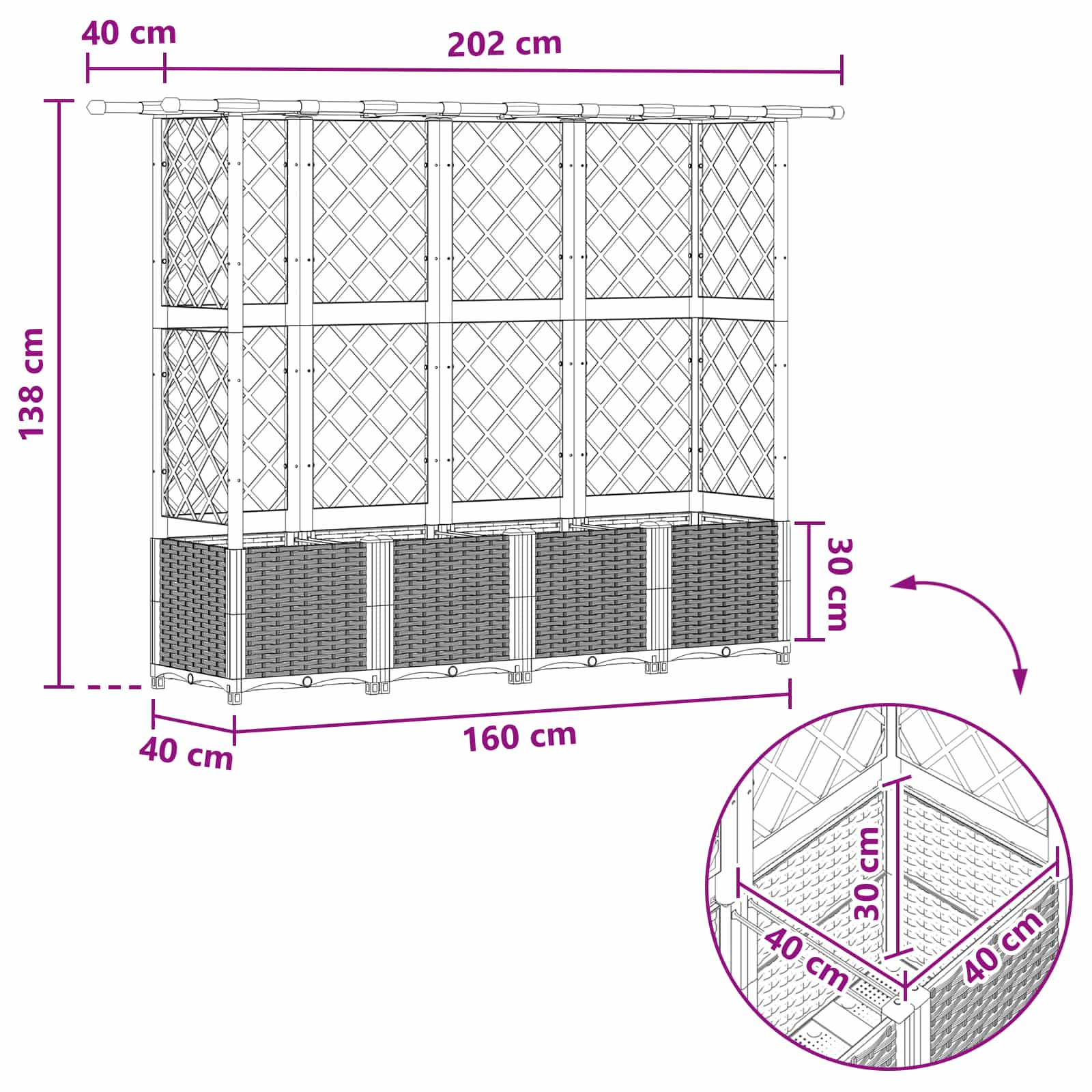 Letto Rialzato con Griglia e Tetto Grigio 202 x 40 x 138 cm PP | homemem39