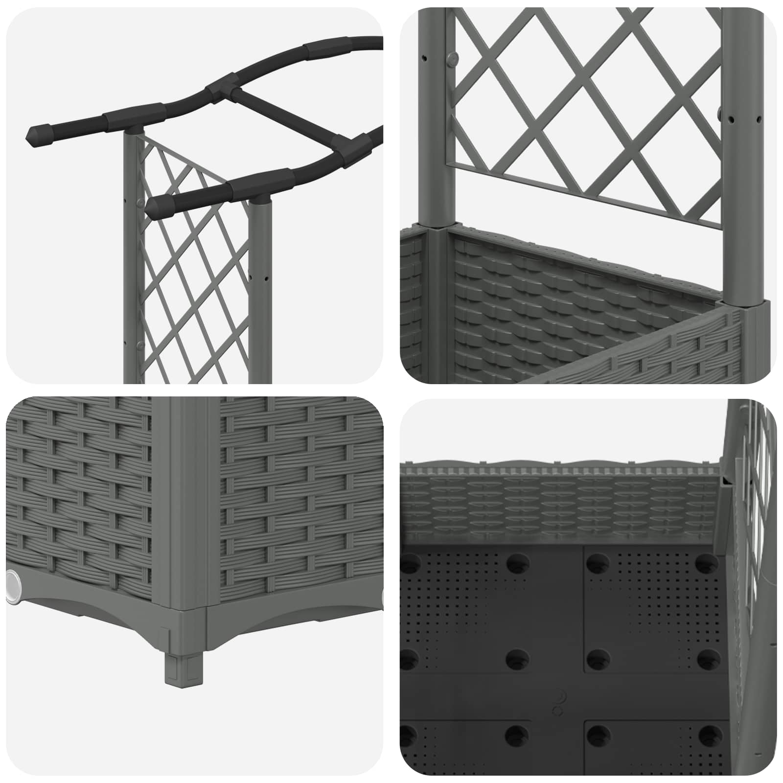 Letto Rialzato con Griglia e Tetto Grigio chiaro PP | homemem39