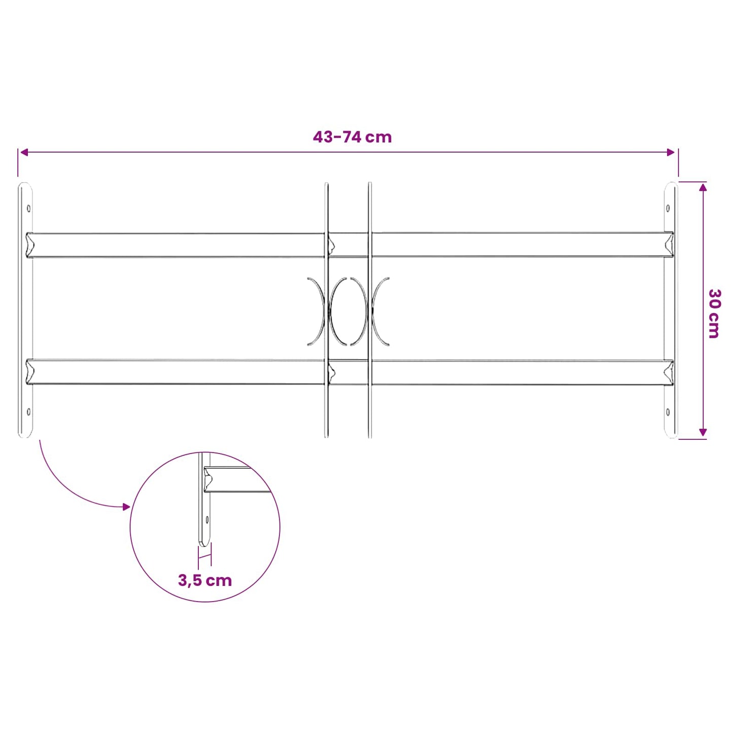 Griglia di Sicurezza per Finestre con 2 Traverse 3 pcs 43-74 cm | homemem39