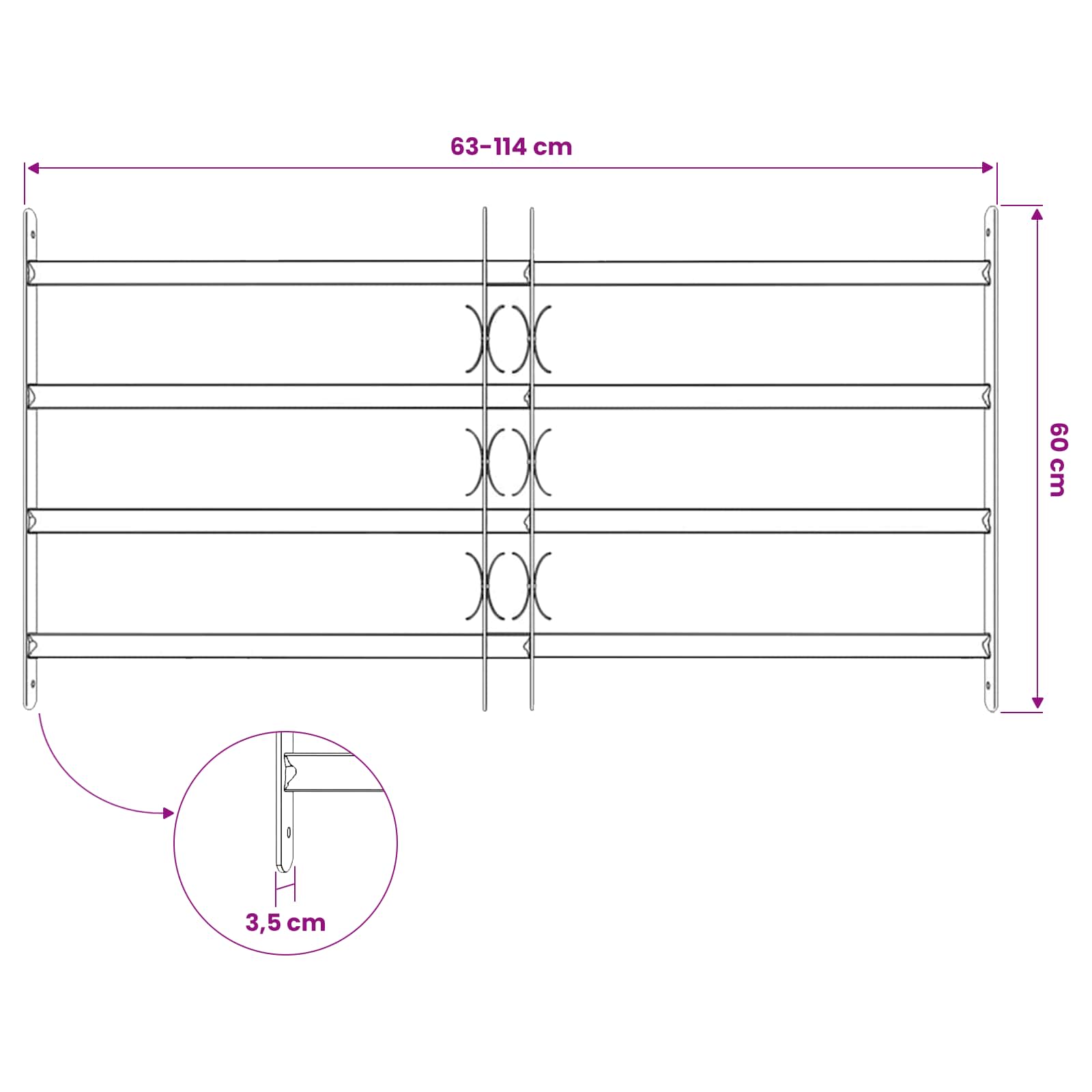 Griglia di sicurezza per finestre con 4 barre trasversali 3 pcs | homemem39