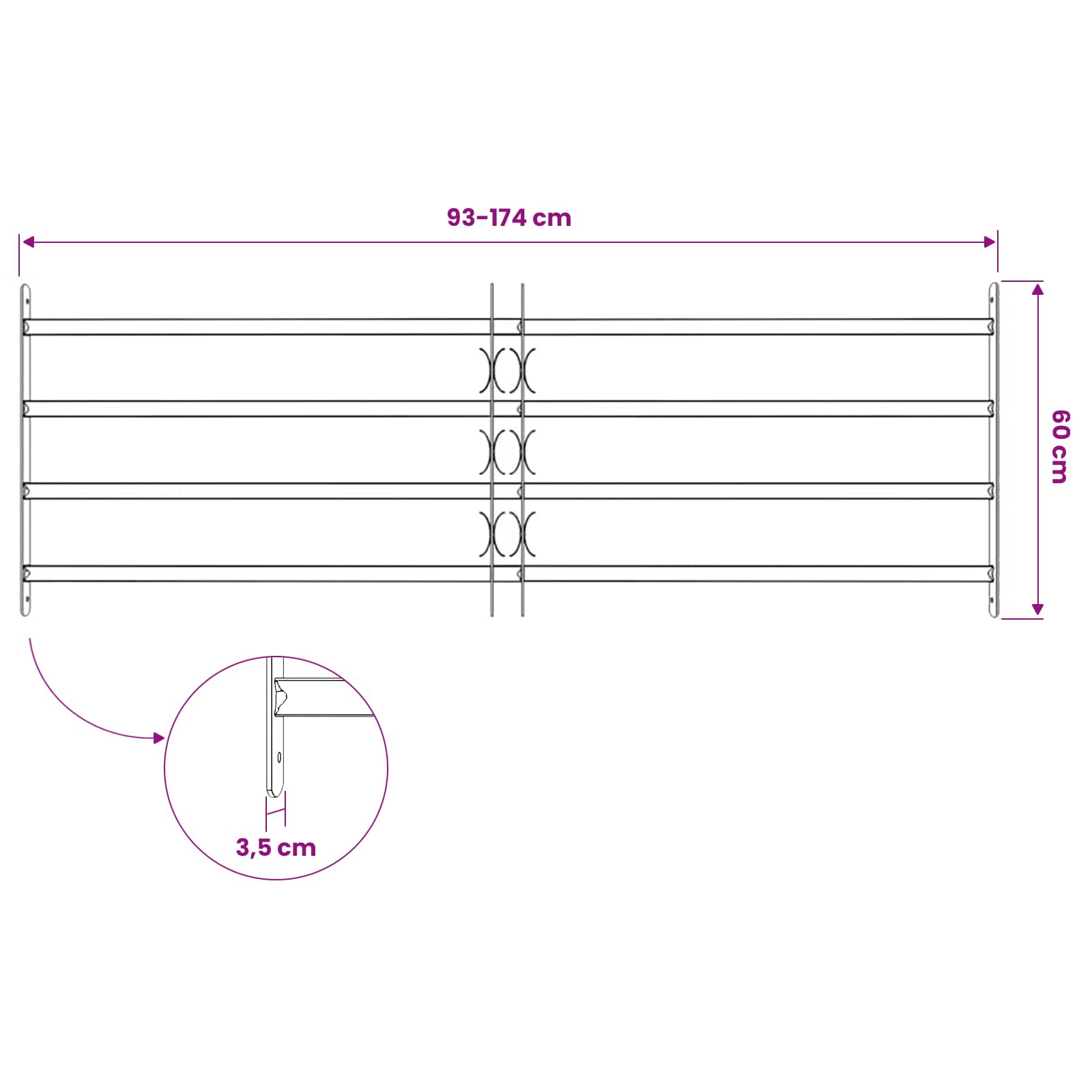 Griglia di sicurezza per finestre con 4 barre trasversali 3 pcs | homemem39