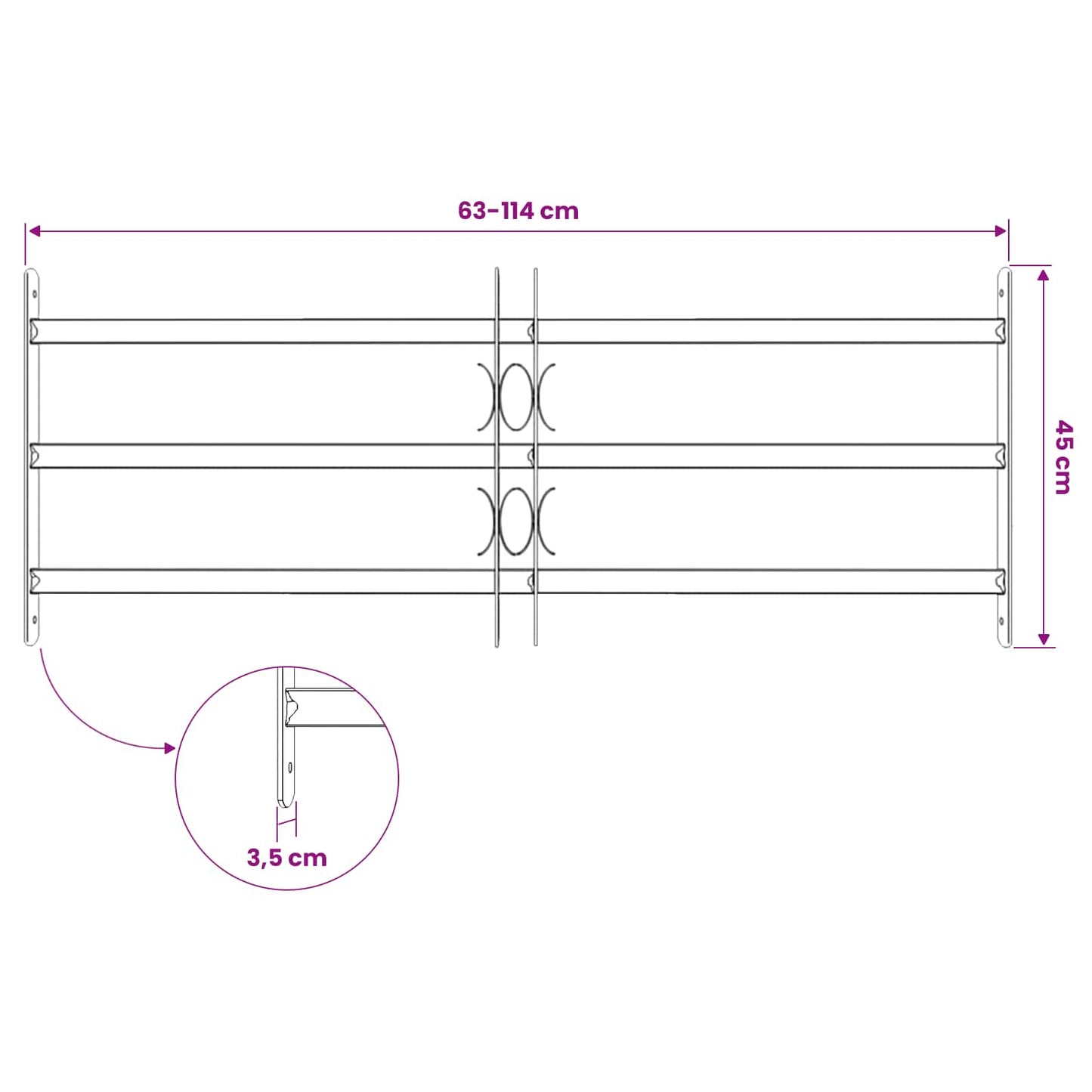 Griglia di Sicurezza per Finestra con 3 Traversine 63-114 cm | homemem39