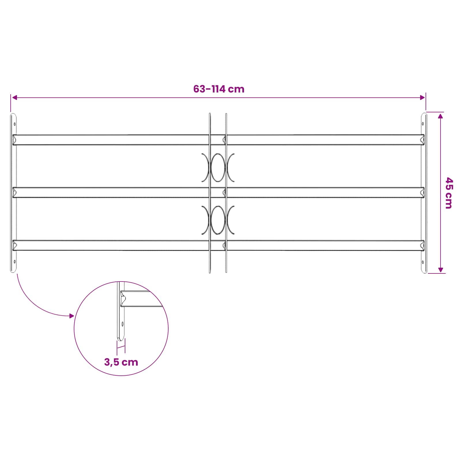 Griglia di Sicurezza per Finestra con 3 Traversine 63-114 cm | homemem39