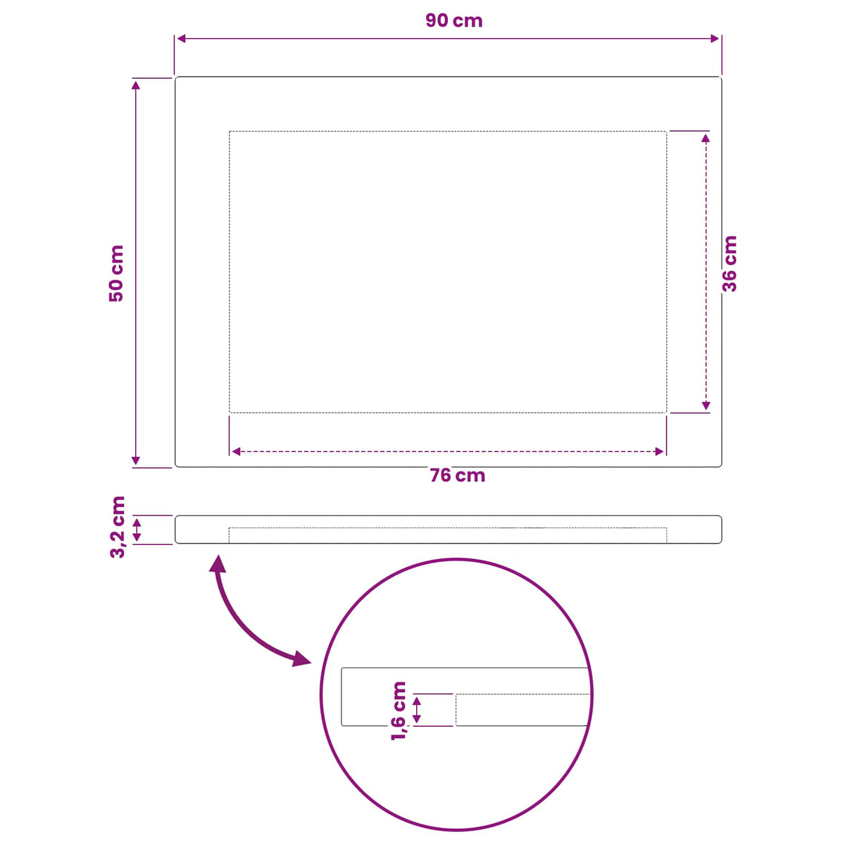 Piano del Tavolo Rettangolare 90 x 50 x 3,2 cm Rettangolare | homemem39