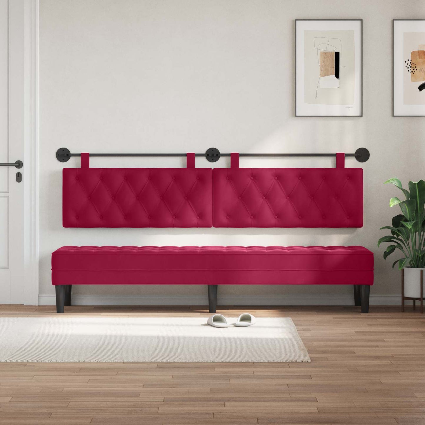 Testiera sospesa Con luce LED Rosso Vino Velluto | homemem39