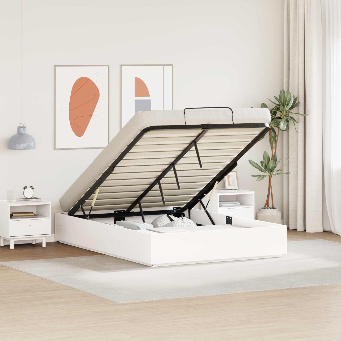 Letto ottomano Bianco 135 x 190 cm Legno di pino massiccio | homemem39