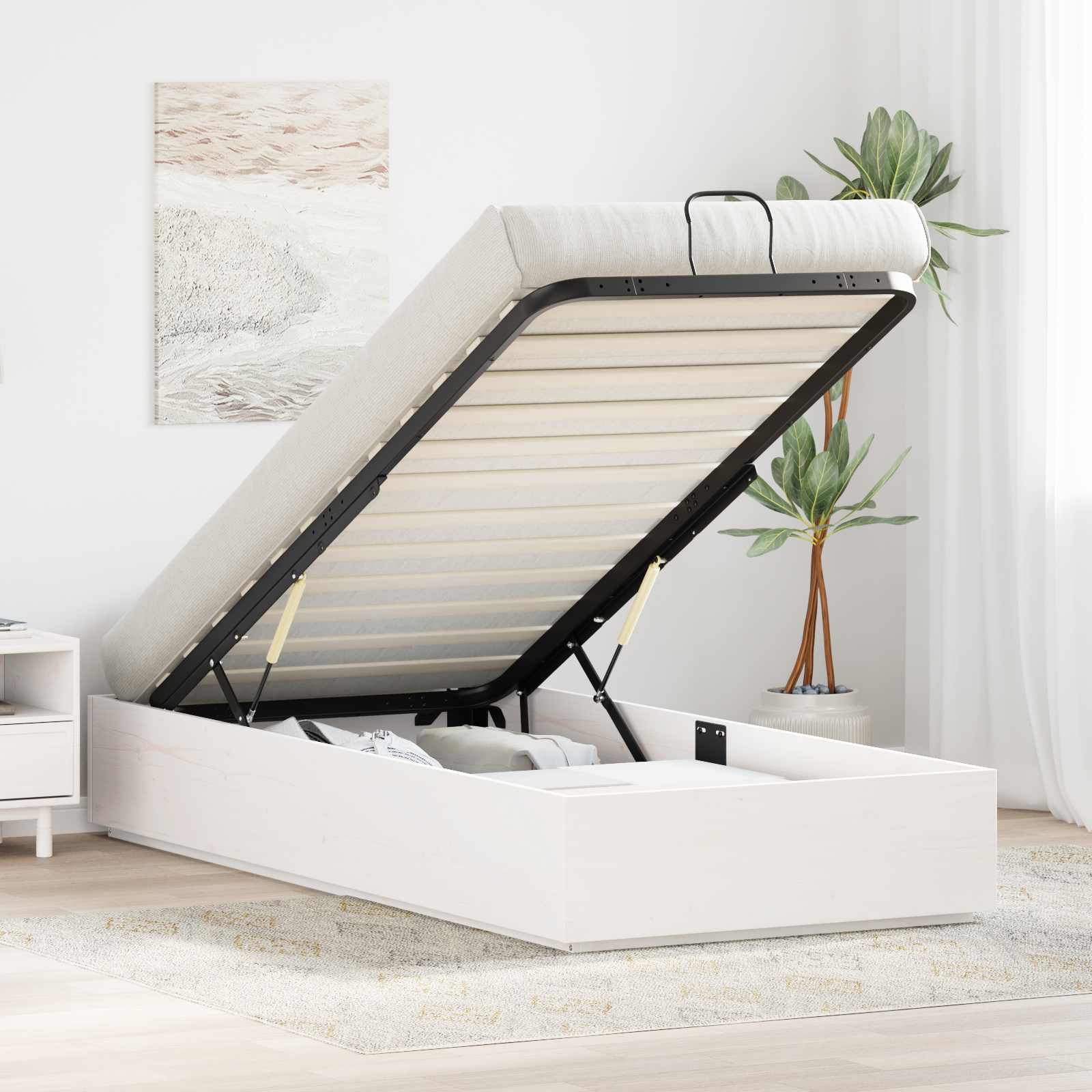 Telaio del Letto Ottomano con Ripostiglio Bianco 90 x 190 cm | homemem39