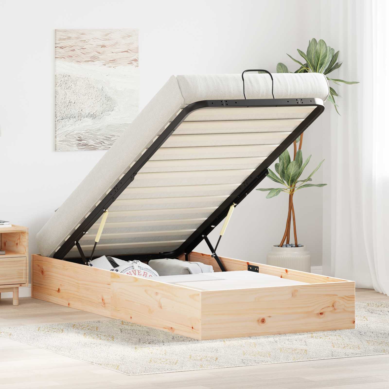 Telaio del Letto Ottomano con Ripostiglio Naturale 90 x 200 cm | homemem39