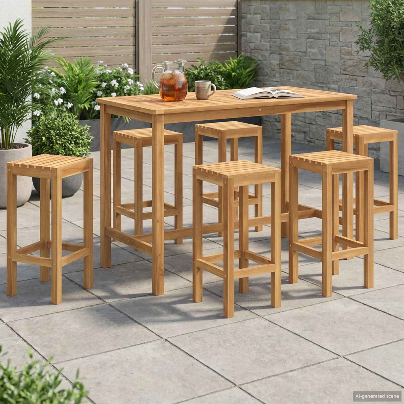 Set Bar da Esterno 7 pcs Naturale Legno di teak solido | homemem39