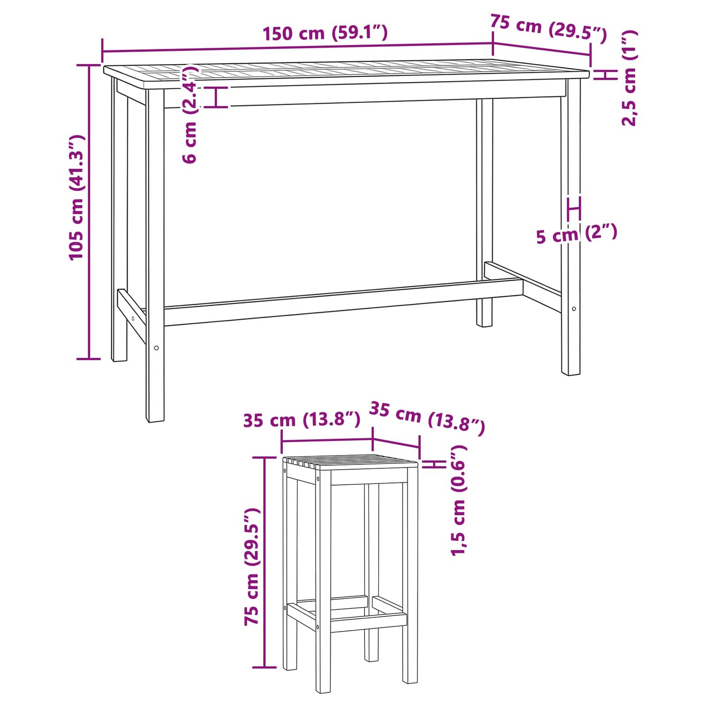 Set Bar da Esterno 7 pcs Naturale Legno di teak solido | homemem39