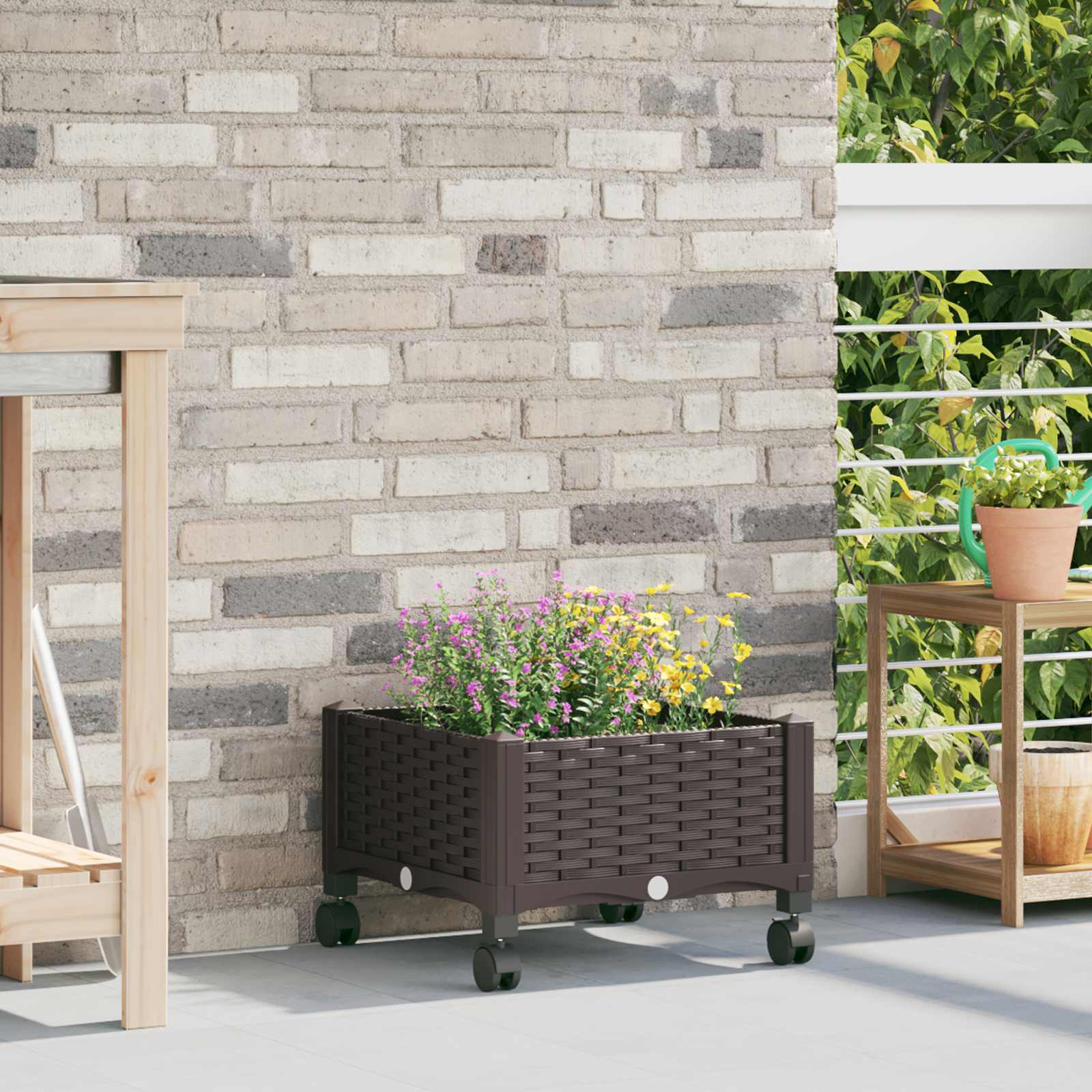 Vaso da Giardino con Ruote Marrone 40 x 40 x 29 cm PP | homemem39