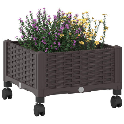 Vaso da Giardino con Ruote Marrone 40 x 40 x 29 cm PP | homemem39