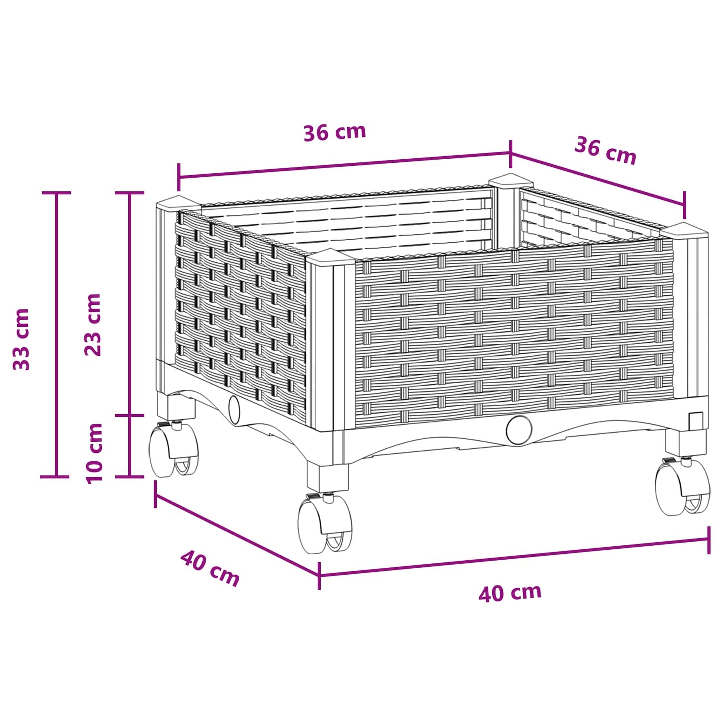 Vaso da Giardino con Ruote Marrone 40 x 40 x 29 cm PP | homemem39