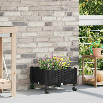 Vaso da Giardino con Ruote Nero 40 x 40 x 29 cm PP | homemem39