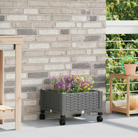 Vaso da Giardino con Ruote Grigio Chiaro 40 x 40 x 29 cm PP