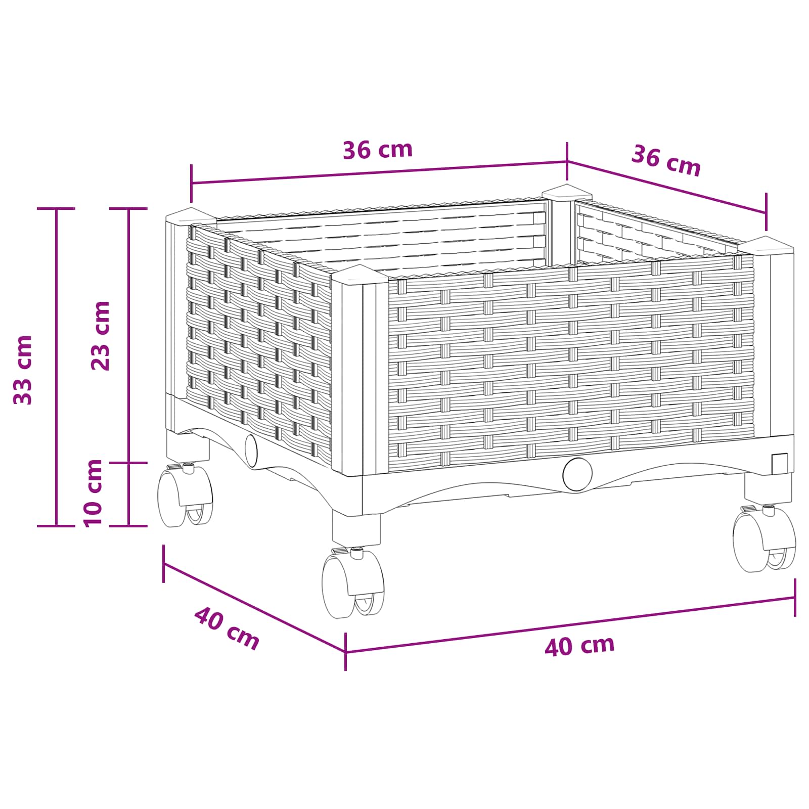 Vaso da Giardino con Ruote Grigio Chiaro 40 x 40 x 33 cm PP | homemem39