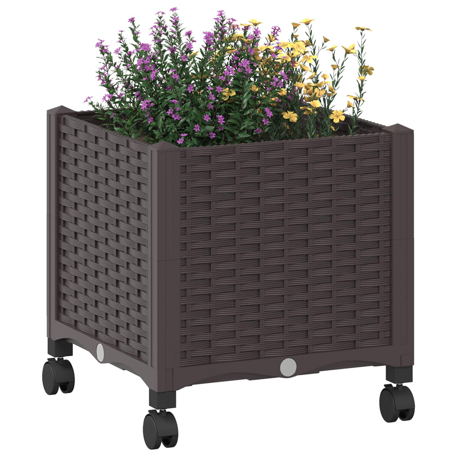 Vaso da Giardino con Ruote Marrone 40 x 40 x 44 cm PP | homemem39
