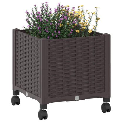 Vaso da Giardino con Ruote Marrone 40 x 40 x 44 cm PP | homemem39