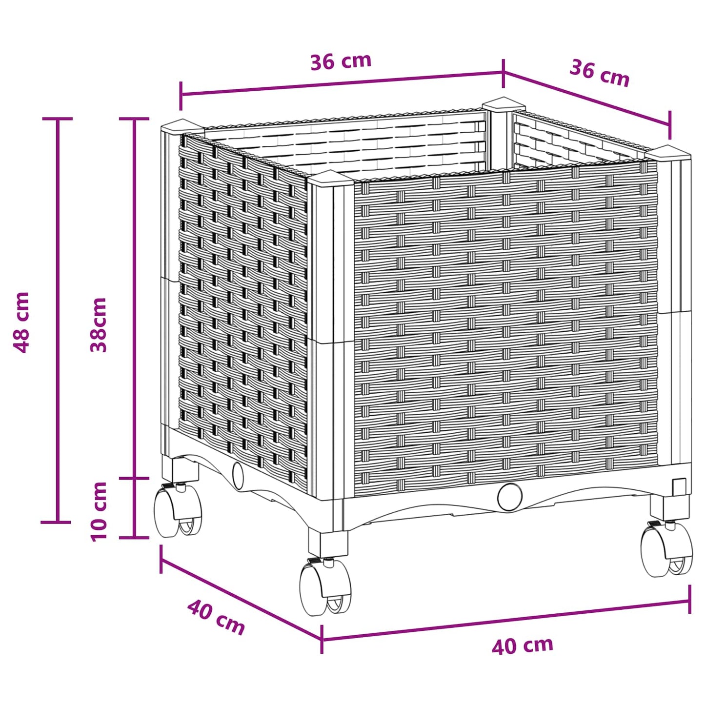 Vaso da Giardino con Ruote Marrone 40 x 40 x 44 cm PP | homemem39