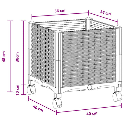 Vaso da Giardino con Ruote Marrone 40 x 40 x 44 cm PP | homemem39