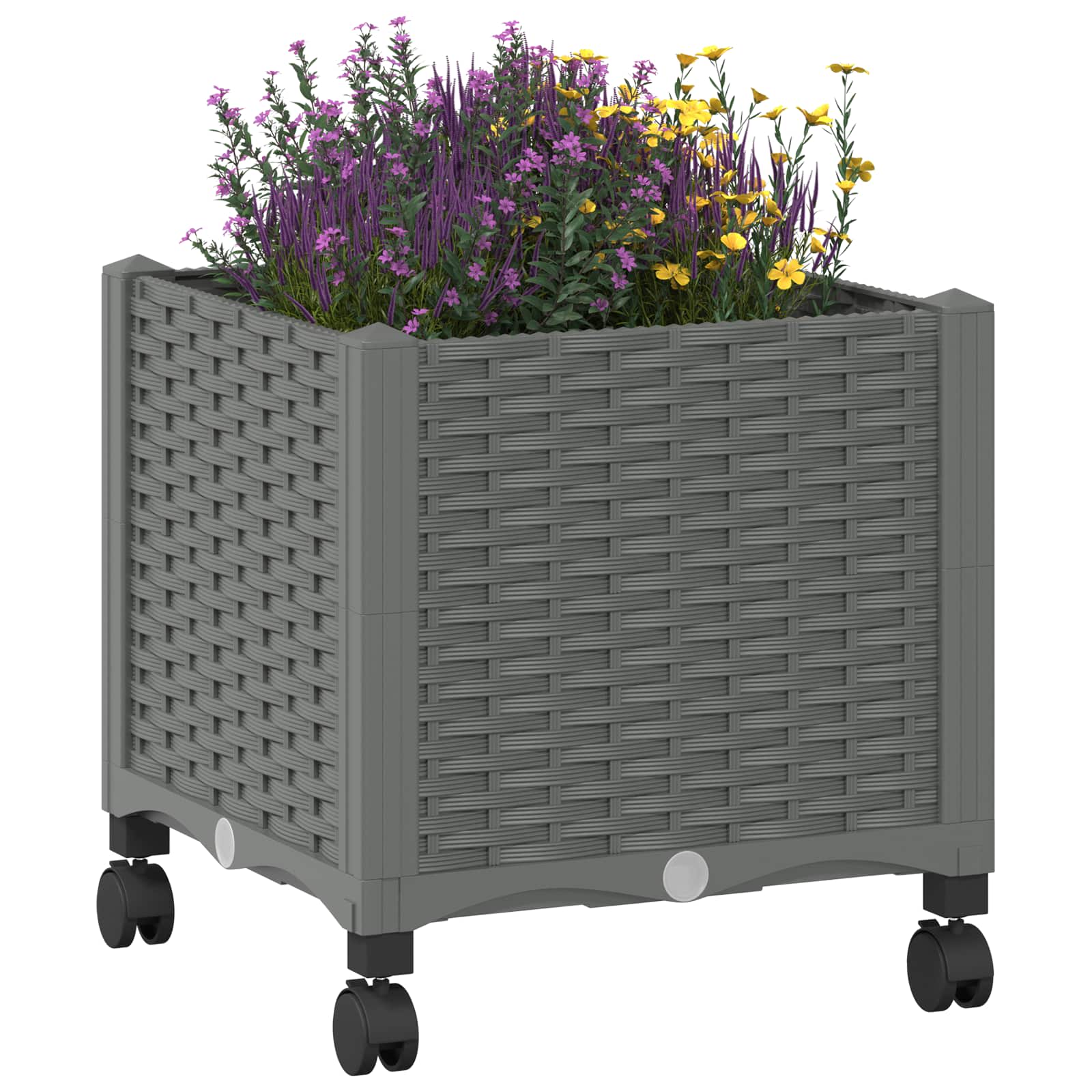 Vaso da Giardino con Ruote Grigio Chiaro 40 x 40 x 48 cm PP | homemem39