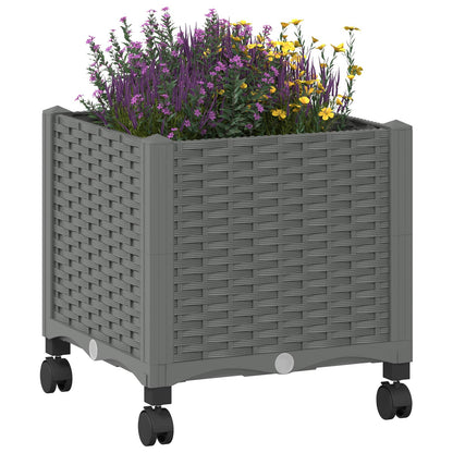 Vaso da Giardino con Ruote Grigio Chiaro 40 x 40 x 48 cm PP | homemem39
