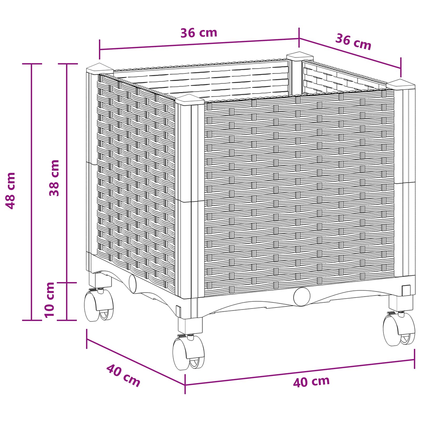Vaso da Giardino con Ruote Bianco 40 x 40 x 48 cm PP | homemem39
