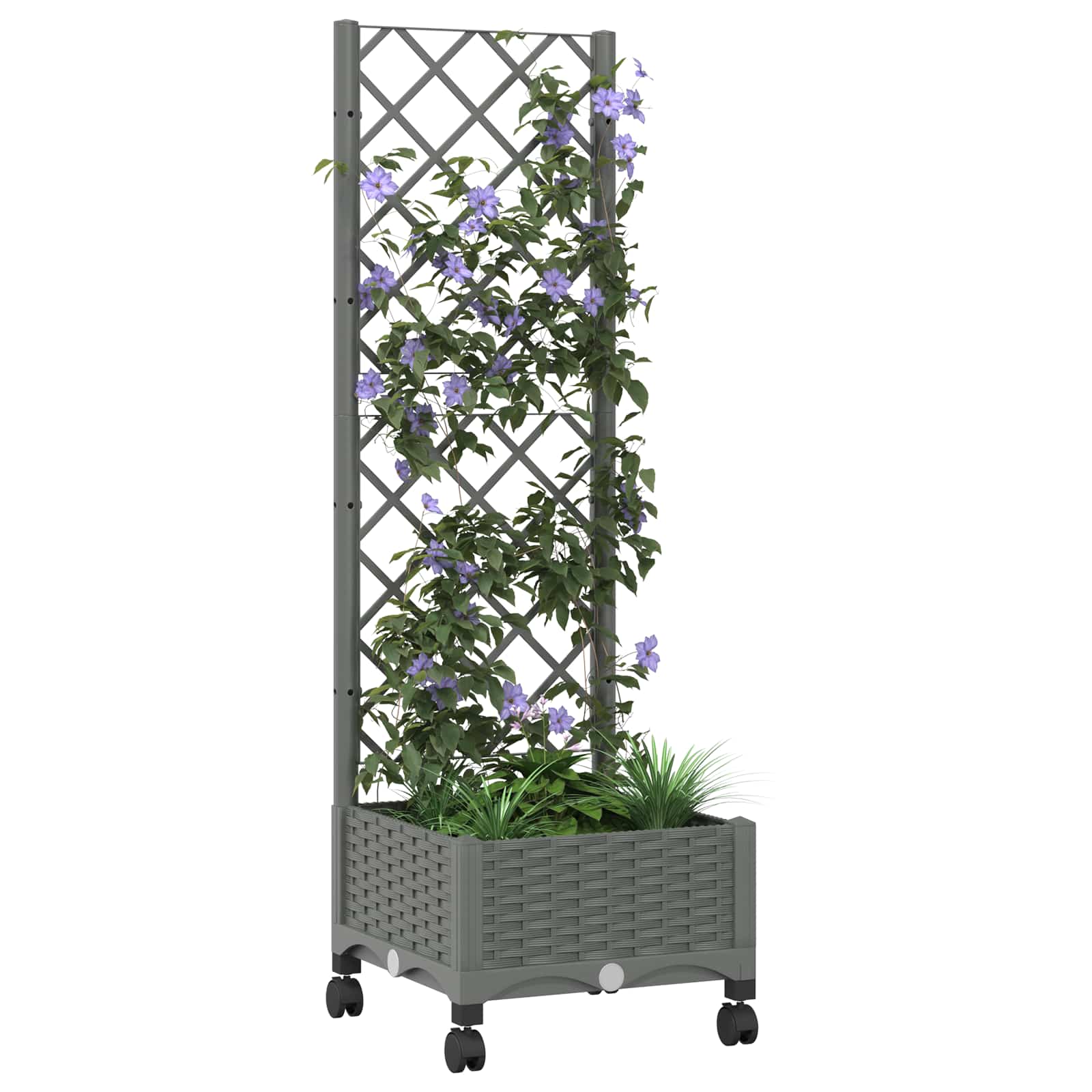 Vaso da giardino con grigliato e ruote Grigio Chiaro PP | homemem39
