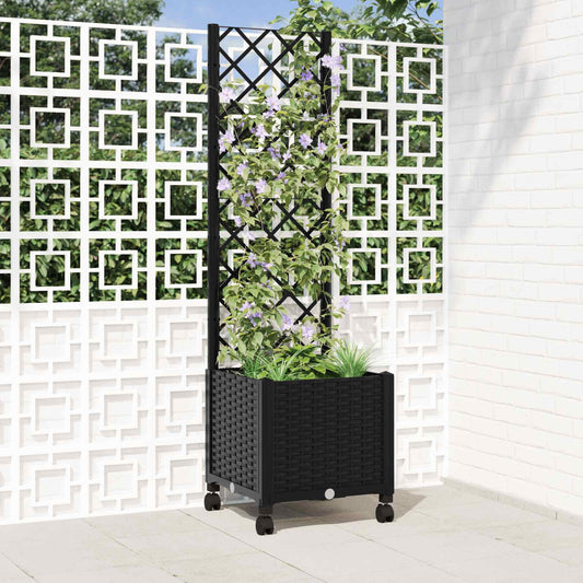 Vaso da giardino con grigliato e ruote Nero 40 x 40 x 146 cm PP | homemem39
