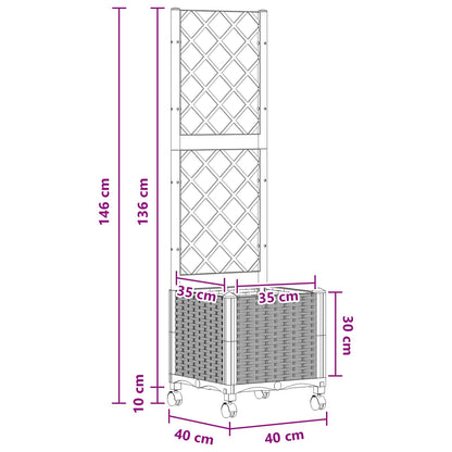 Vaso da giardino con grigliato e ruote Nero 40 x 40 x 146 cm PP | homemem39