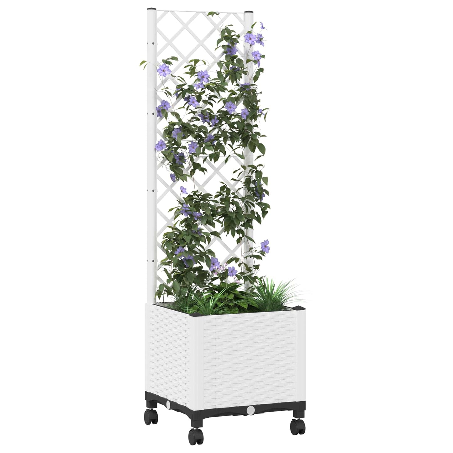Vaso da giardino con grigliato e ruote Bianco 40 x 40 x 146 cm | homemem39