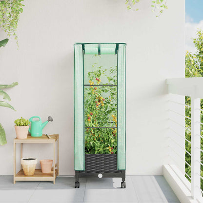 Vaso da Giardino con Copertura per Serra e Ruote Nero PP