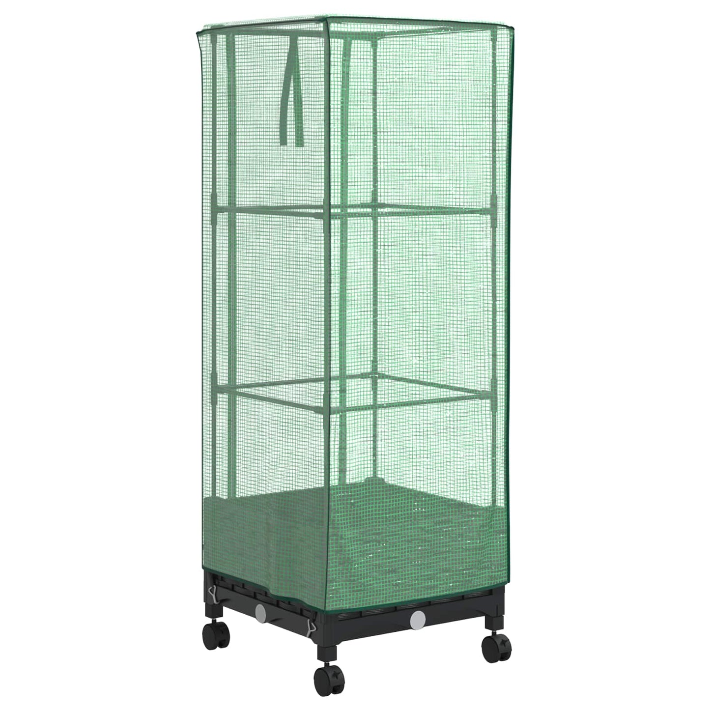 Vaso da Giardino con Copertura per Serra e Ruote Nero PP