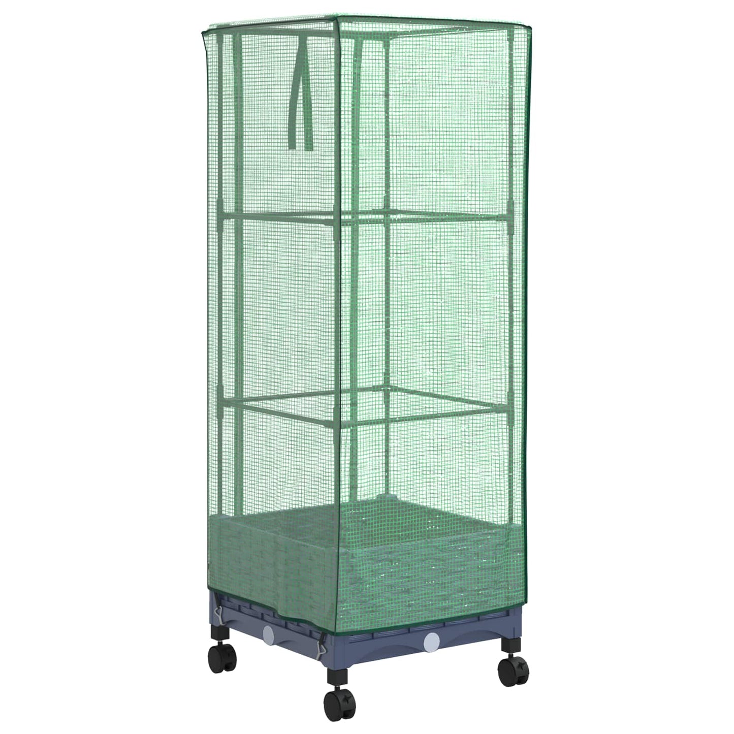Vaso da Giardino con Copertura per Serra e Ruote Blu Grigio PP | homemem39