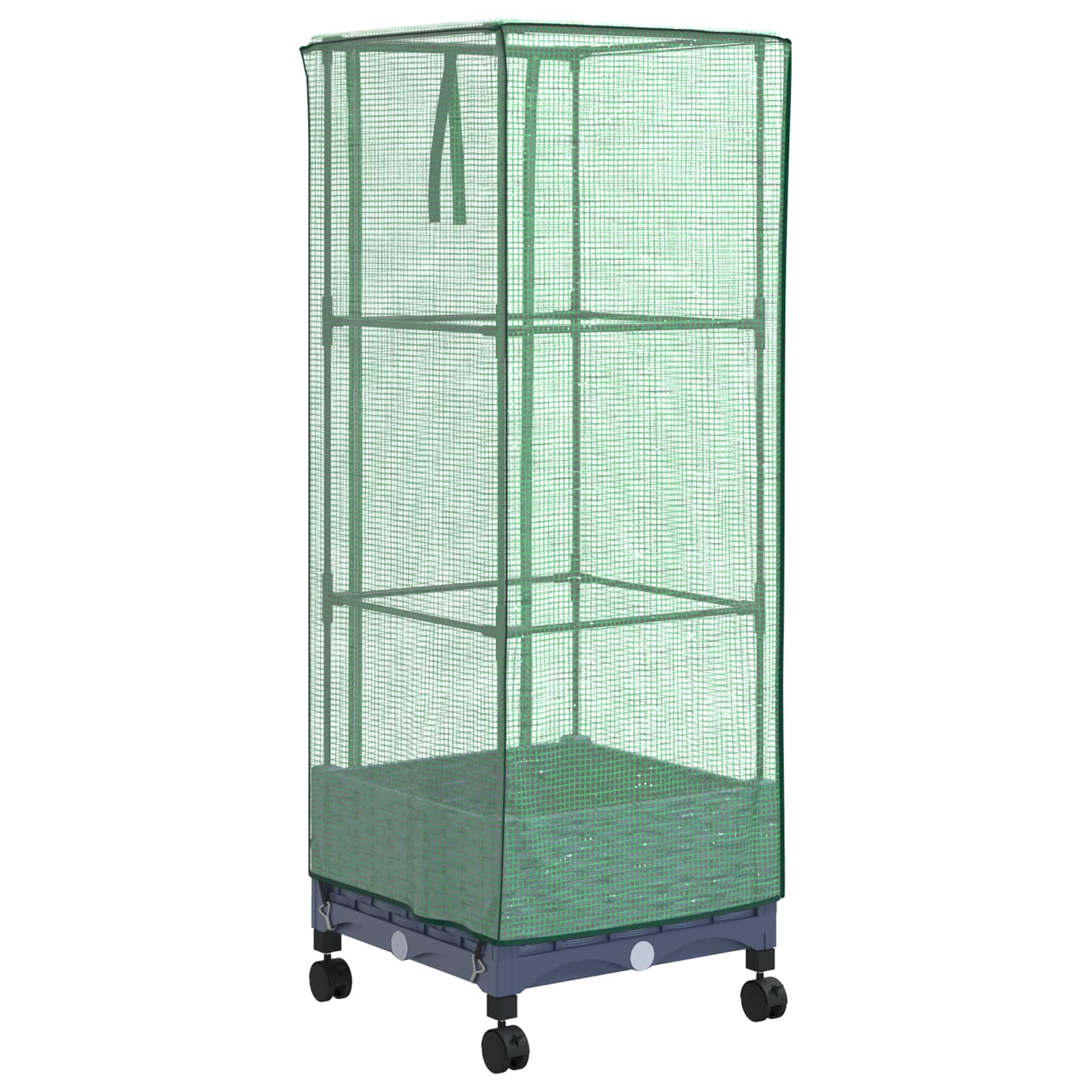 Vaso da Giardino con Copertura per Serra e Ruote Blu Grigio PP | homemem39