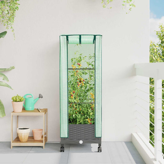 Vaso da Giardino con Copertura per Serra e Ruote Grigio Chiaro