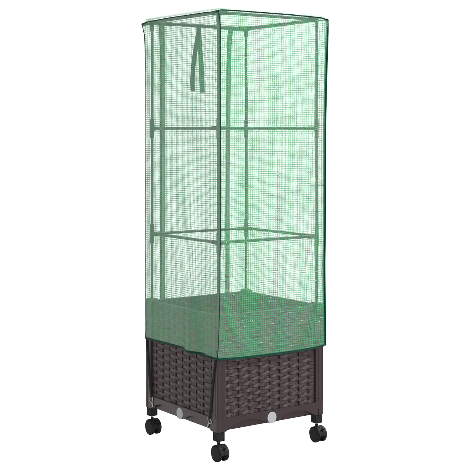 Vaso da Giardino con Copertura per Serra e Ruote Marrone PP | homemem39