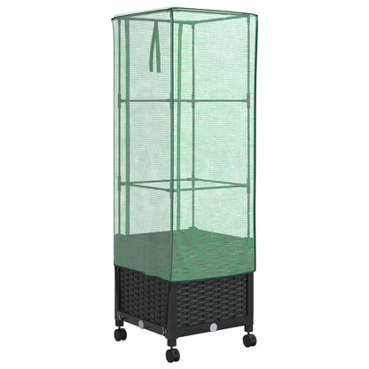 Vaso da Giardino con Copertura per Serra e Ruote Nero PP
