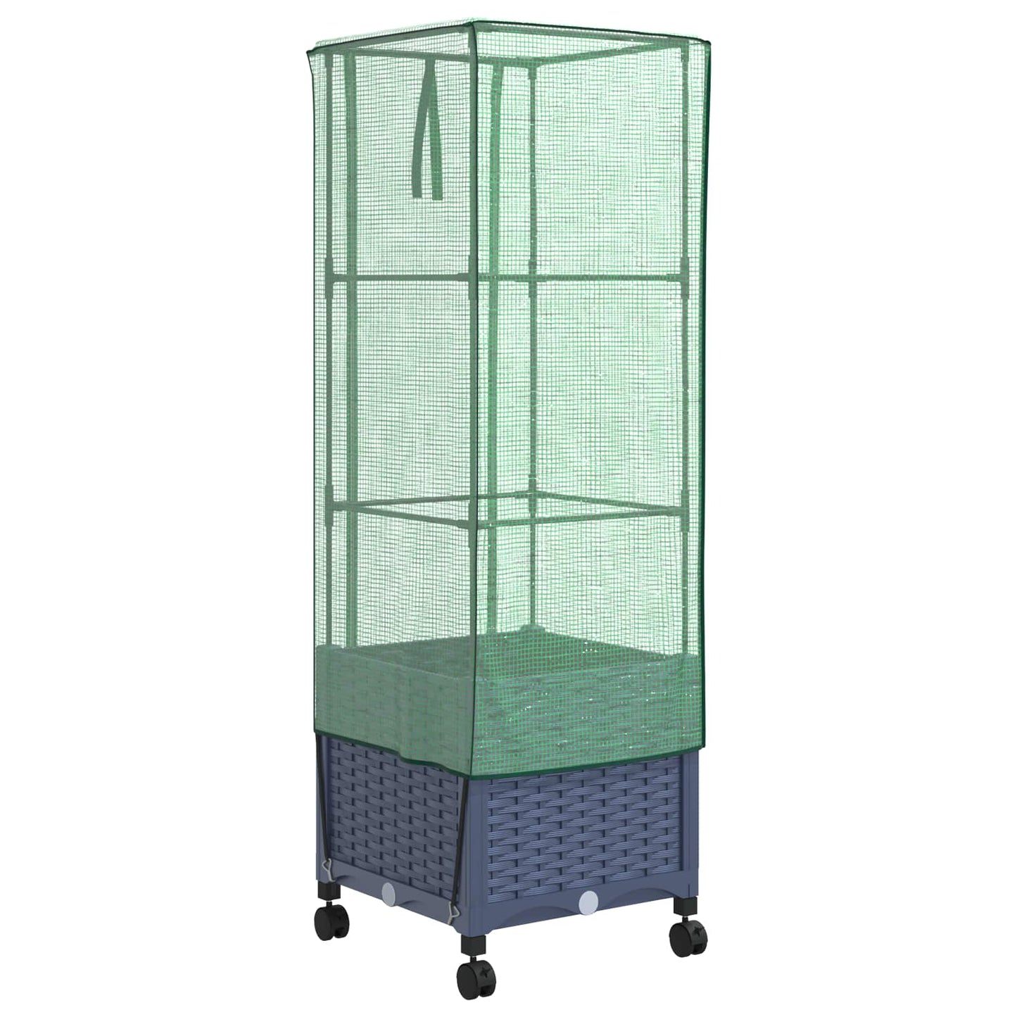 Vaso da Giardino con Copertura per Serra e Ruote Blu Grigio PP | homemem39