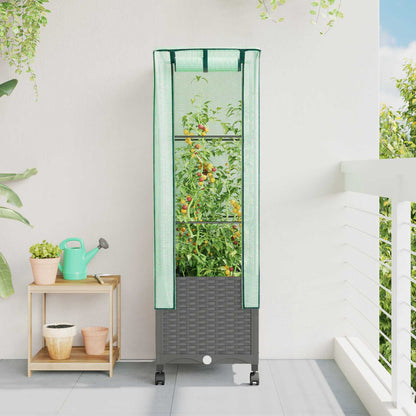 Vaso da Giardino con Copertura per Serra e Ruote Grigio Chiaro | homemem39