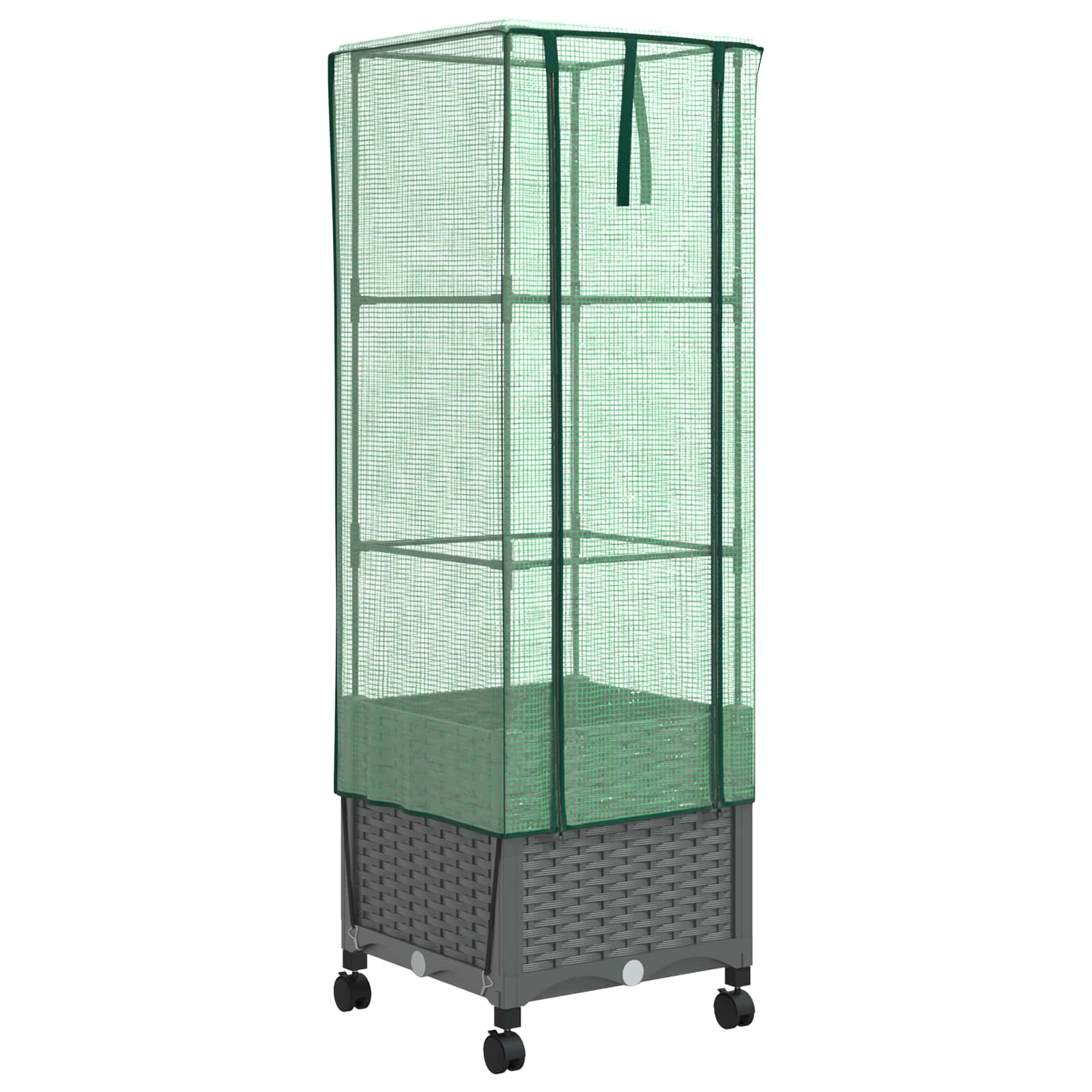 Vaso da Giardino con Copertura per Serra e Ruote Grigio Chiaro | homemem39