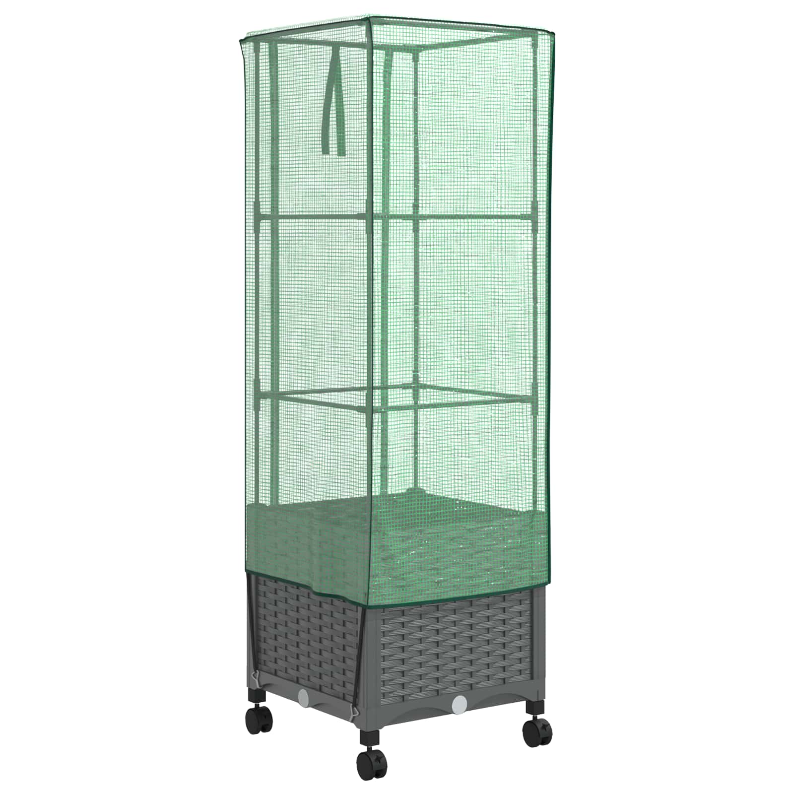 Vaso da Giardino con Copertura per Serra e Ruote Grigio Chiaro | homemem39